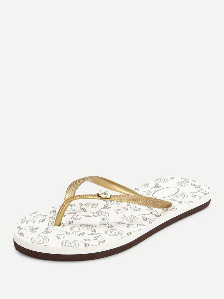 Rose Print Flip Flops-shoes-Des Mess