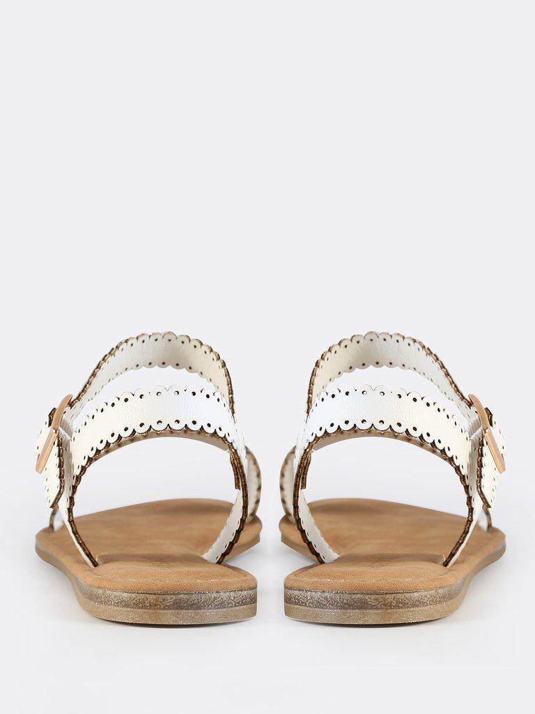 Scalloped Trim Flat Sandals WHITE-shoes-Des Mess