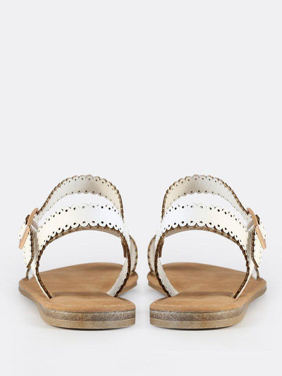 Scalloped Trim Flat Sandals WHITE-shoes-Des Mess