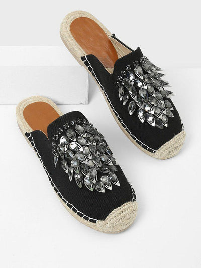 Rhinestone Decorated Cap Toe Flats-shoes-Des Mess