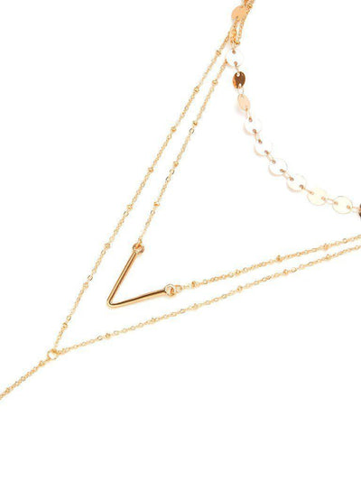 Letter V & Sequin Detail Layered Chain Necklace-jewelry-Des Mess