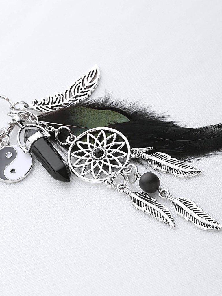 Feather Black Onyx Taiji Keychain-others-Des Mess