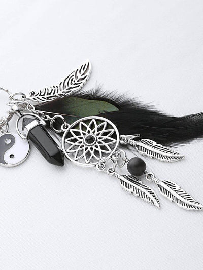 Feather Black Onyx Taiji Keychain-others-Des Mess