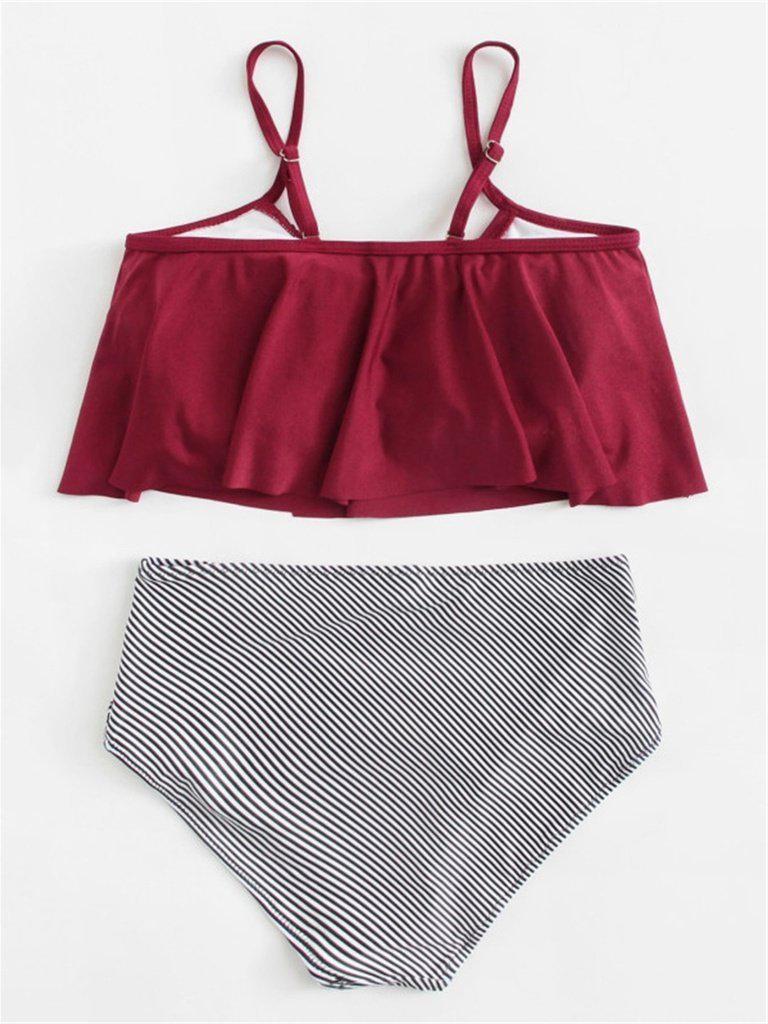 Flounce Striped Bikini Set-swimwear-Des Mess