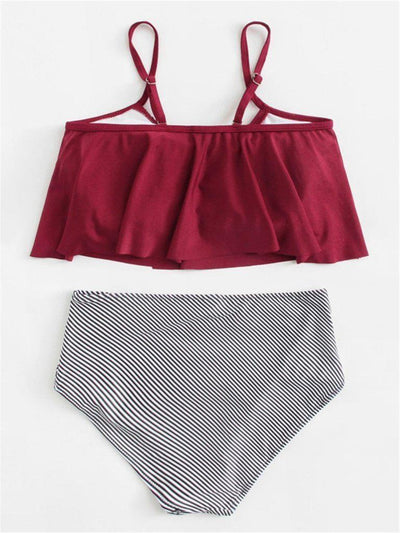 Flounce Striped Bikini Set-swimwear-Des Mess