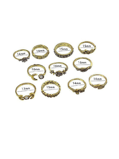 At-Gold 11Pcs/Set Moon Flower Leaf Jewelry Rings-jewelry-Des Mess