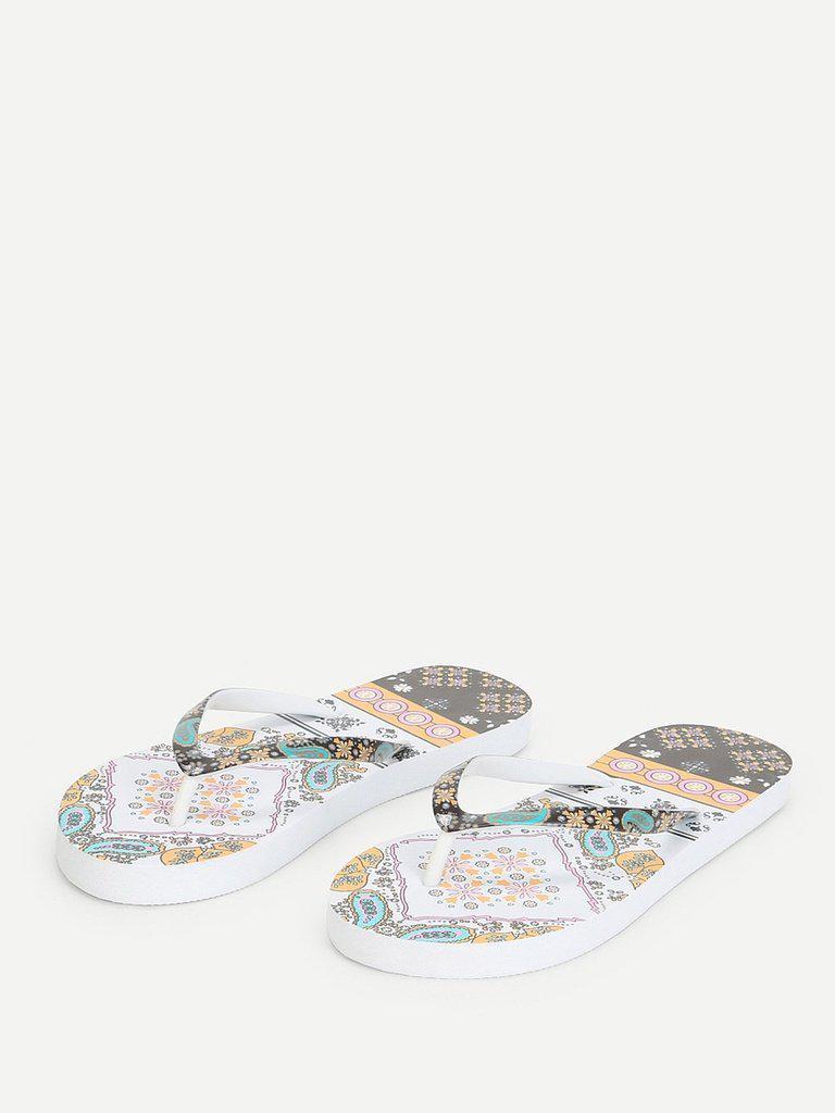 Mixed Print Flat Slippers-shoes-Des Mess