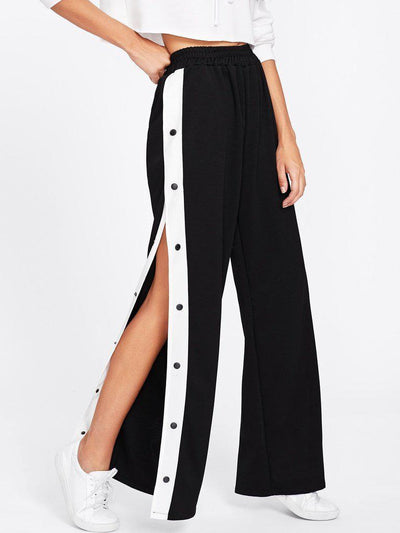 Tape Button Side Wide Leg Pants-bottom-Des Mess