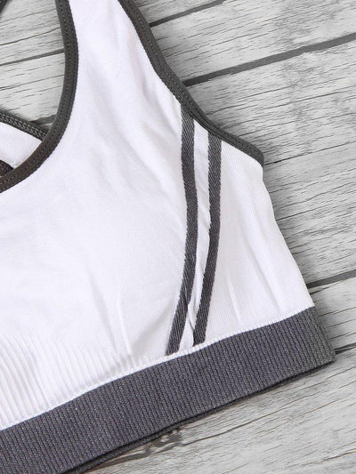 Cross Back Contrast Piping Sports Bra-sportswear-Des Mess