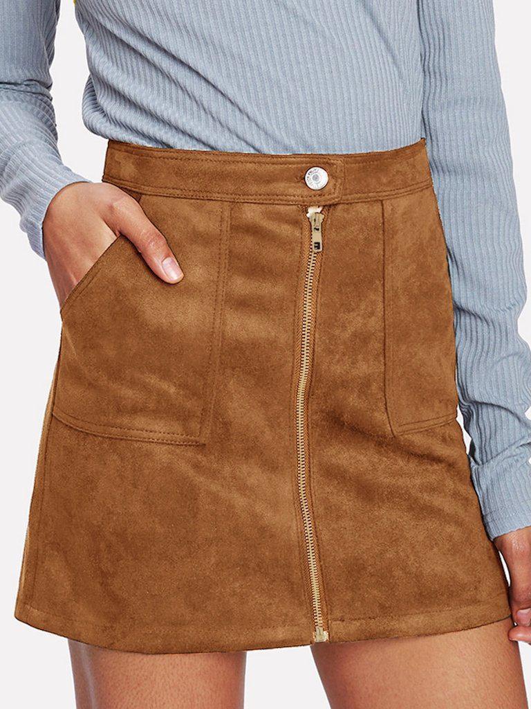 Zip Front Dual Pocket Skirt-bottom-Des Mess