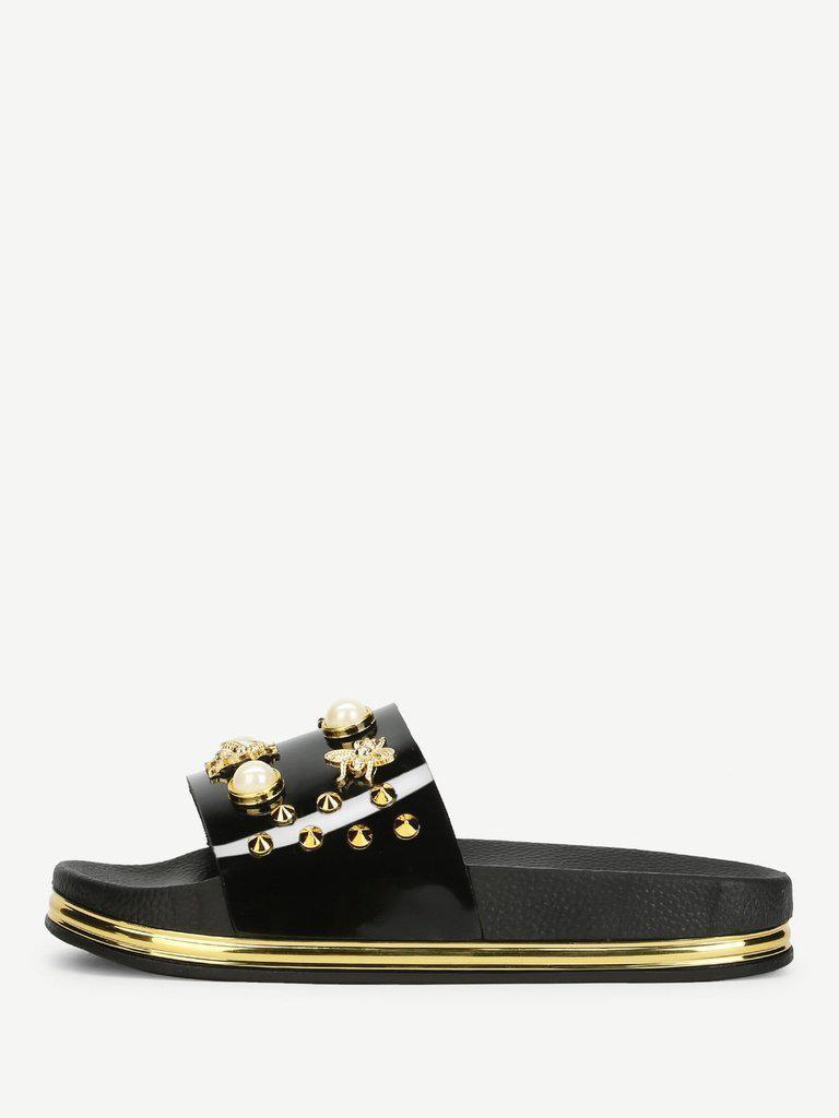 Faux Pearl Decorated Slippers-shoes-Des Mess
