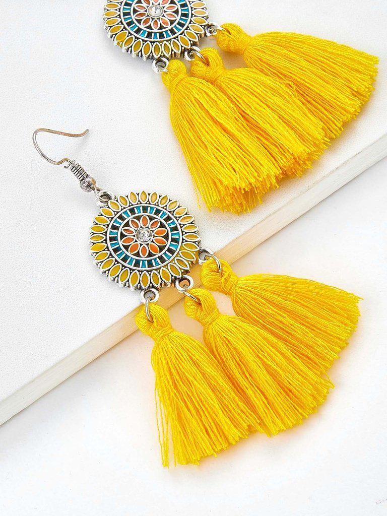 Rhinestone Detail Tassel Drop Earrings-jewelry-Des Mess