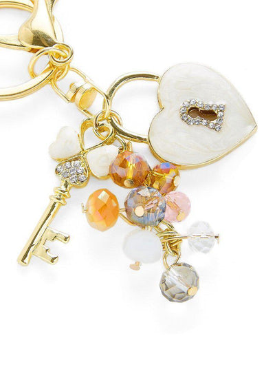 Heart & Key Design Keychain With Crystal-others-Des Mess
