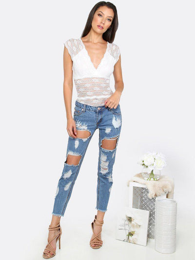 Destroyed Cropped Denim Pants-bottom-Des Mess