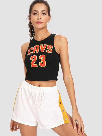 Buttoned Contrast Side Drawstring Shorts-bottom-Des Mess