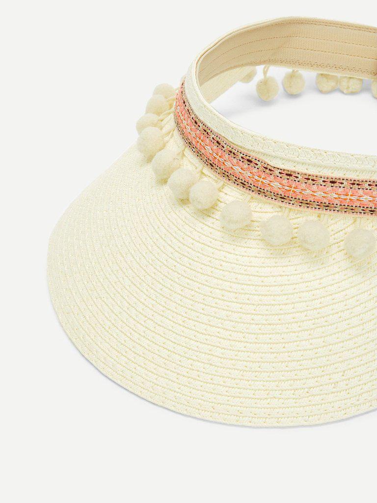 Pom Pom Trim Straw Visor Hat-accessories-Des Mess