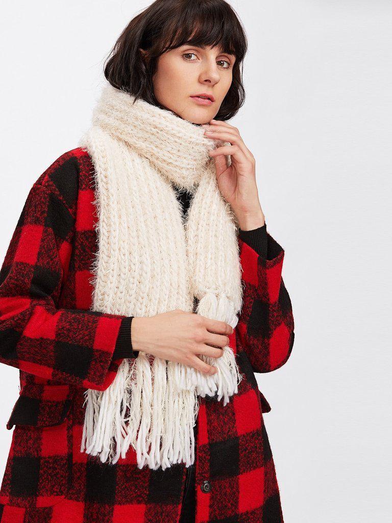 Fringe Trim Knit Scarf-accessories-Des Mess