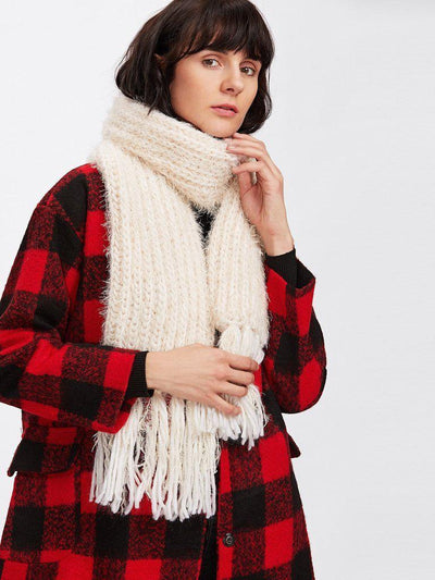 Fringe Trim Knit Scarf-accessories-Des Mess