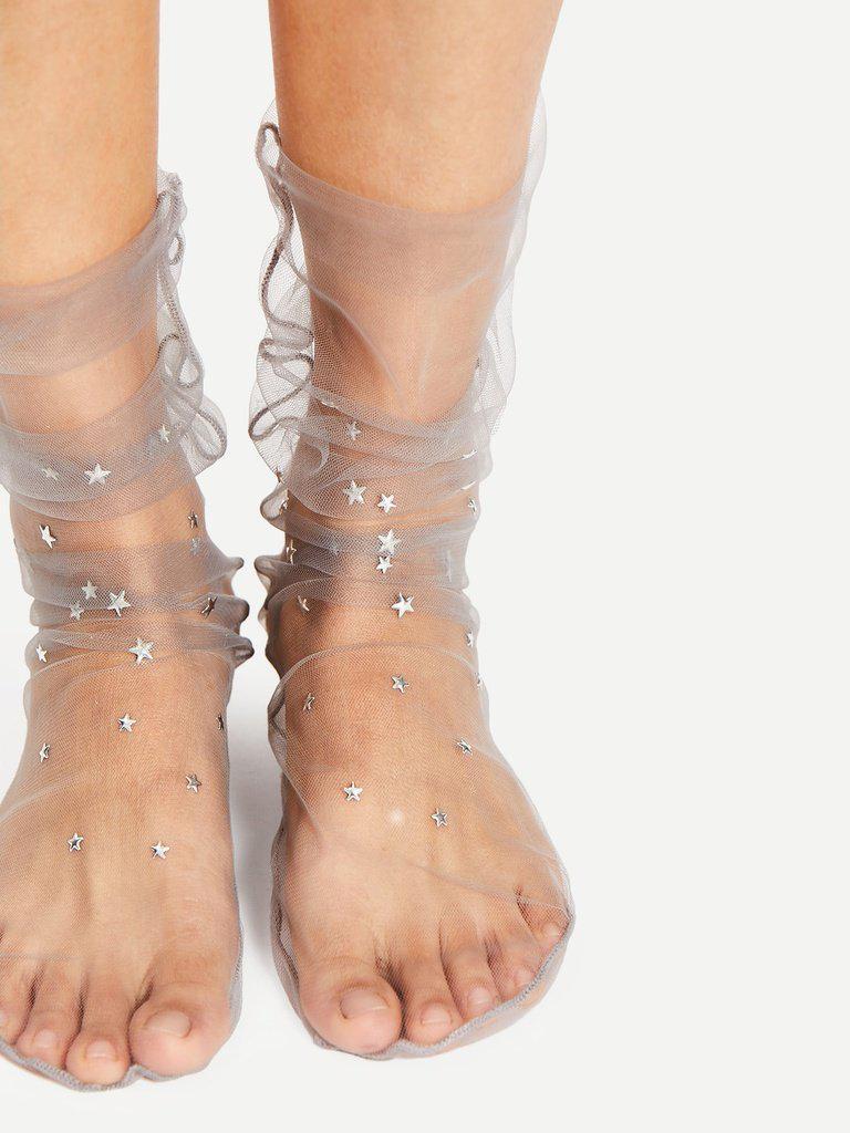 Star Decorated Mesh Slouch Socks 2Pairs-accessories-Des Mess