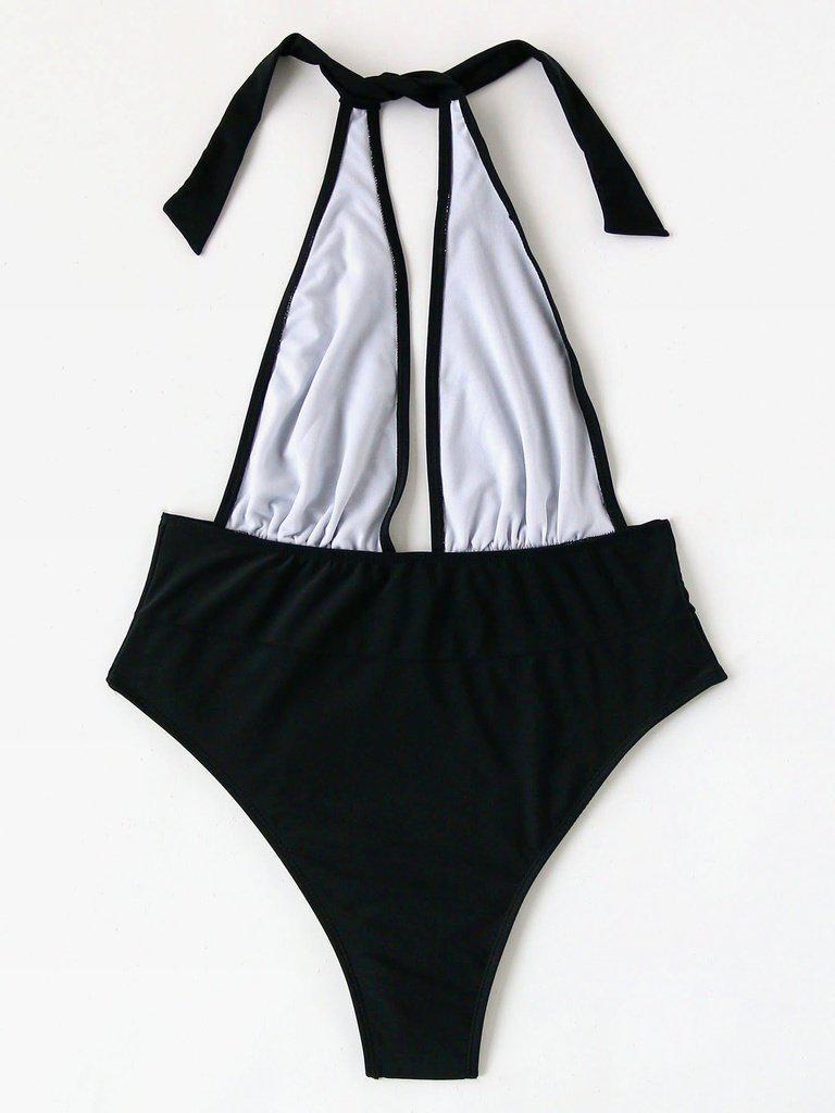 Plunge Neckline Halter Monokini-swimwear-Des Mess