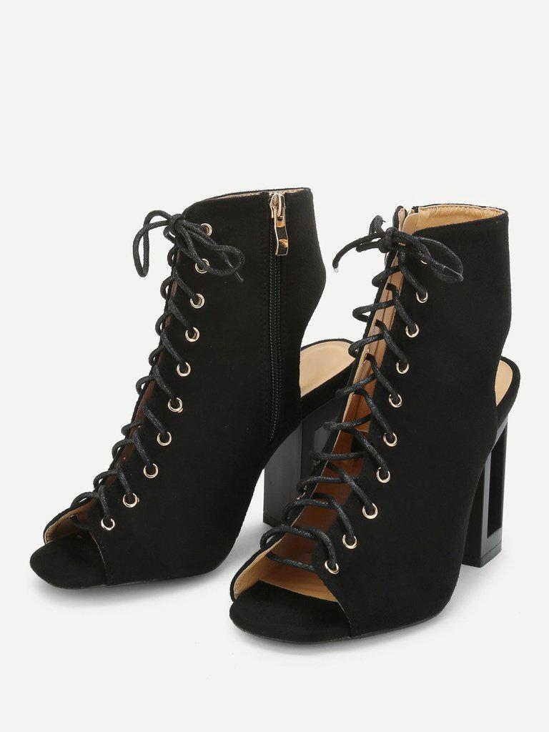 Open Back Lace Up Heeled Sandals-shoes-Des Mess
