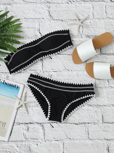 Crochet Trim Bandeau Bikini Set-swimwear-Des Mess