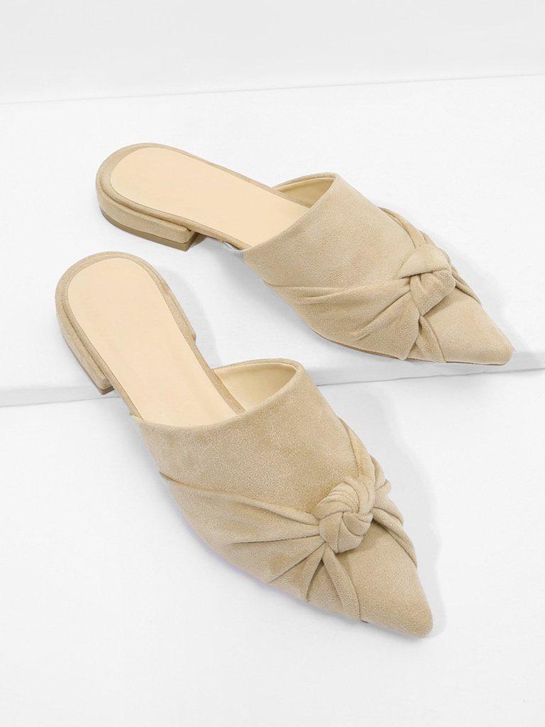 Knot Detail Suede Flat Mules-shoes-Des Mess