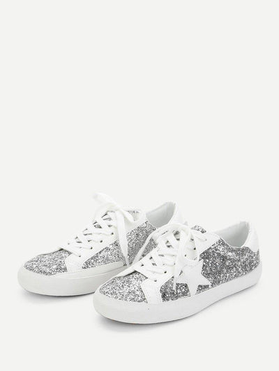 Star Patch Glitter Lace Up Sneakers-shoes-Des Mess