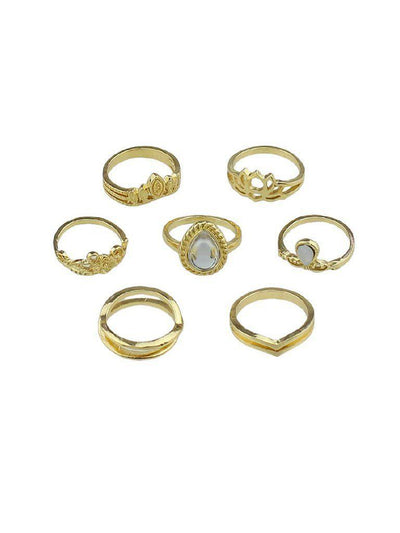 Gold 7Pcs/Set Flower White Opal Rings-jewelry-Des Mess