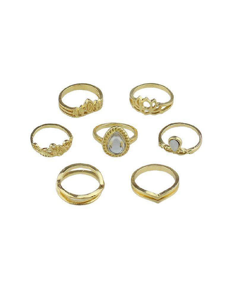 Gold 7Pcs/Set Flower White Opal Rings-jewelry-Des Mess