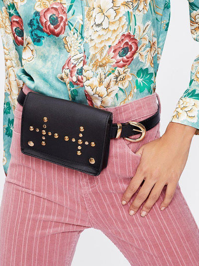 Metal Buckle Belt With Studded Bag-accessories-Des Mess