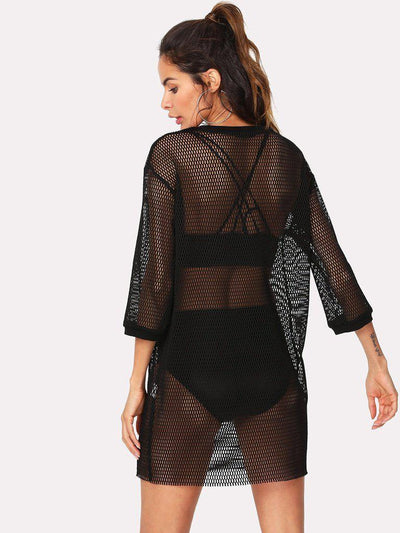 Letter Print Longline Sport Mesh Top-sportswear-Des Mess