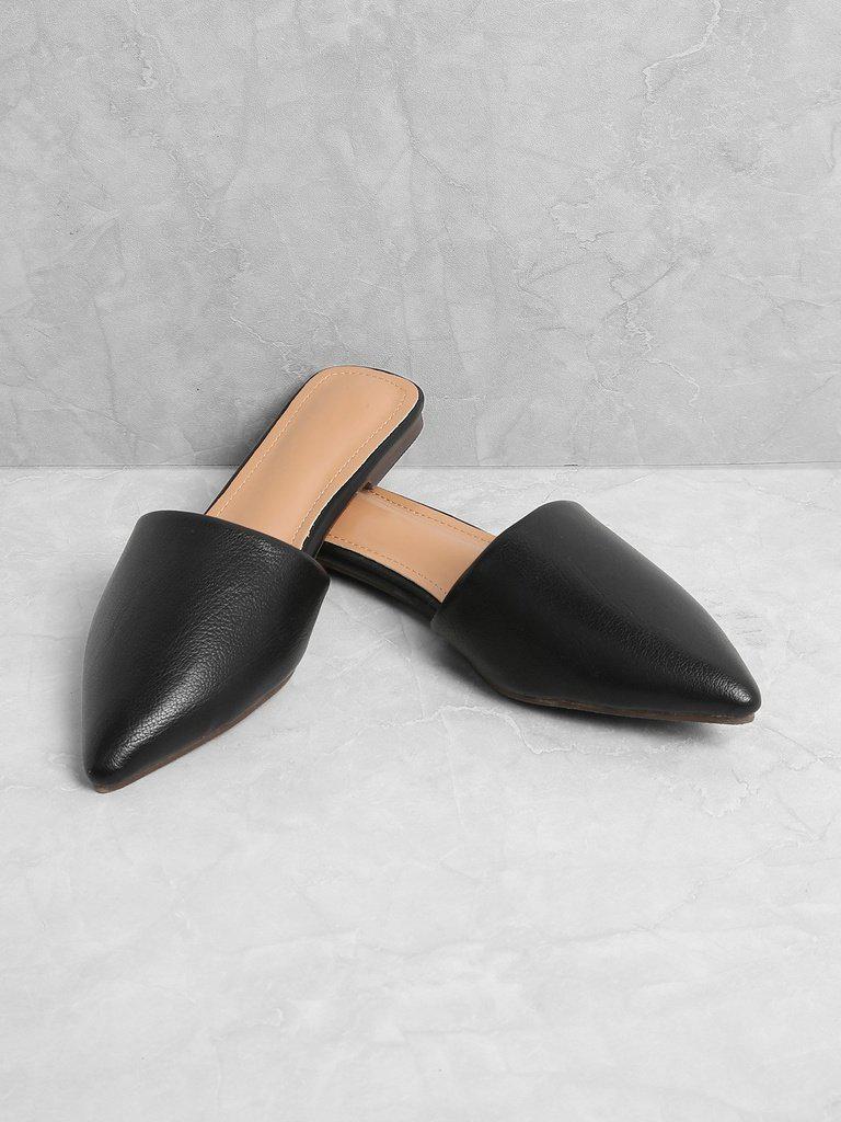 PU Pointed Toe Flat Mules-shoes-Des Mess