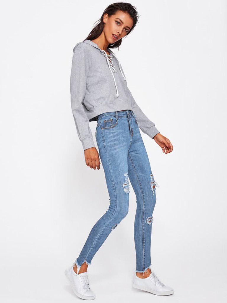 Frayed Hem Ripped Jeans-bottom-Des Mess