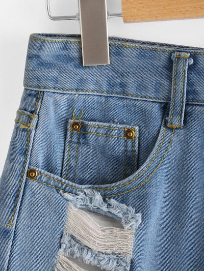 Destroyed Frayed Hem Denim Shorts-bottom-Des Mess