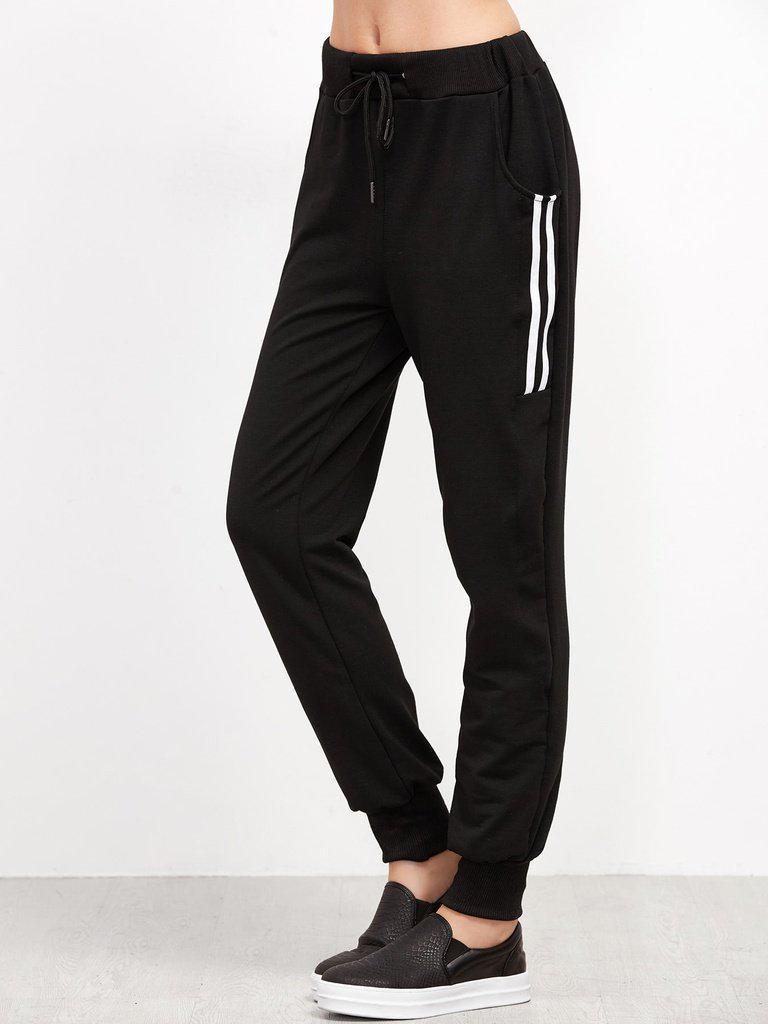 Striped Side Drawstring Pants-bottom-Des Mess