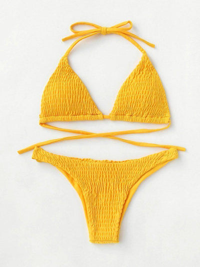 Tie Back Shirred Triangle Bikini Set--Des Mess
