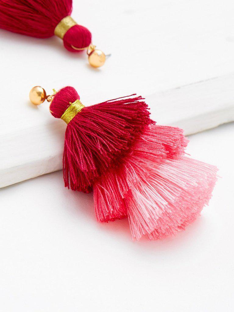 Color Block Layered Tassel Drop Earrings-jewelry-Des Mess