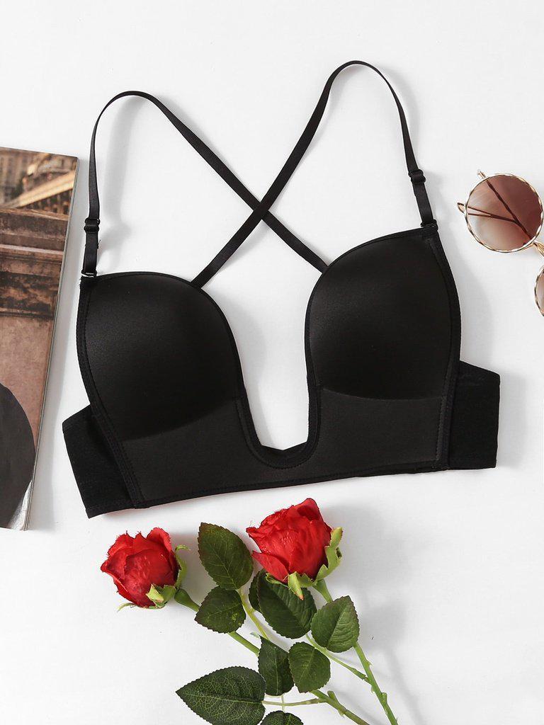 Cross Back U Plunge Bra-lingerie-Des Mess