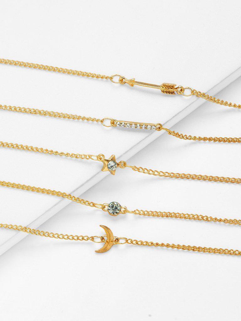 Moon & Star Design Link Bracelet Set With Rhinestone--Des Mess
