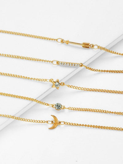 Moon & Star Design Link Bracelet Set With Rhinestone--Des Mess