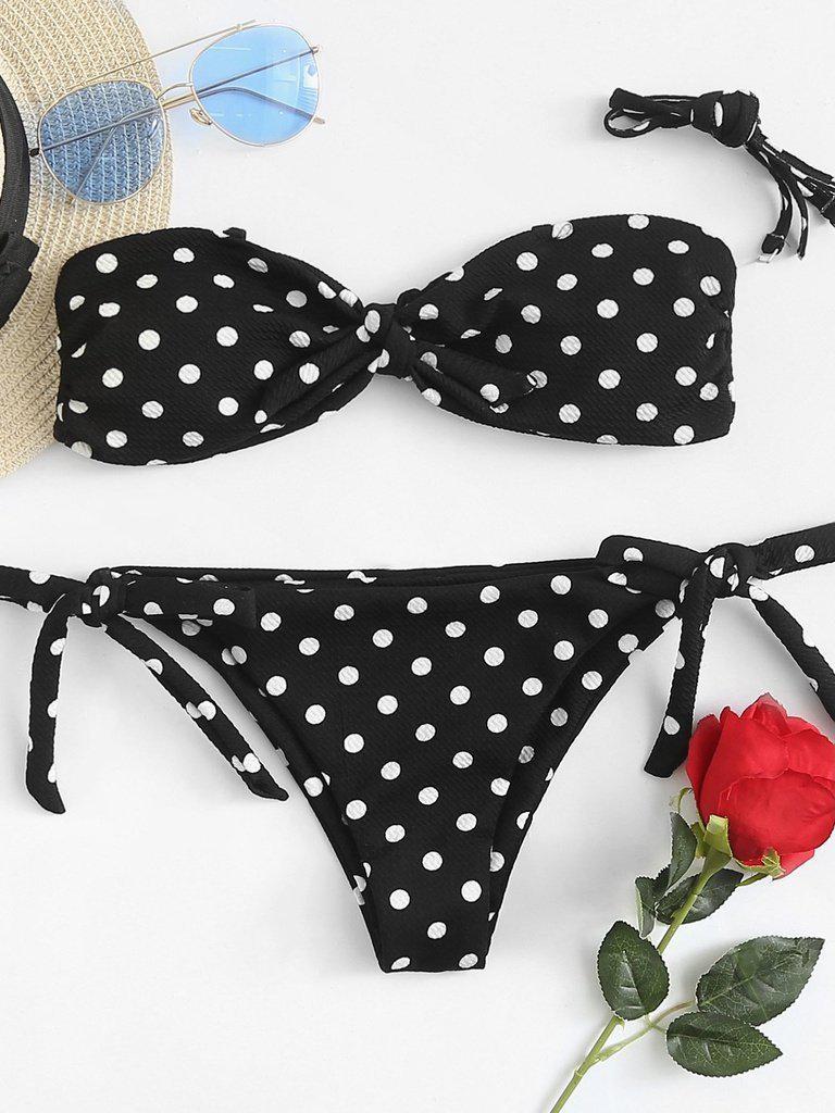 Polka Dot Knot Bikini Set-swimwear-Des Mess