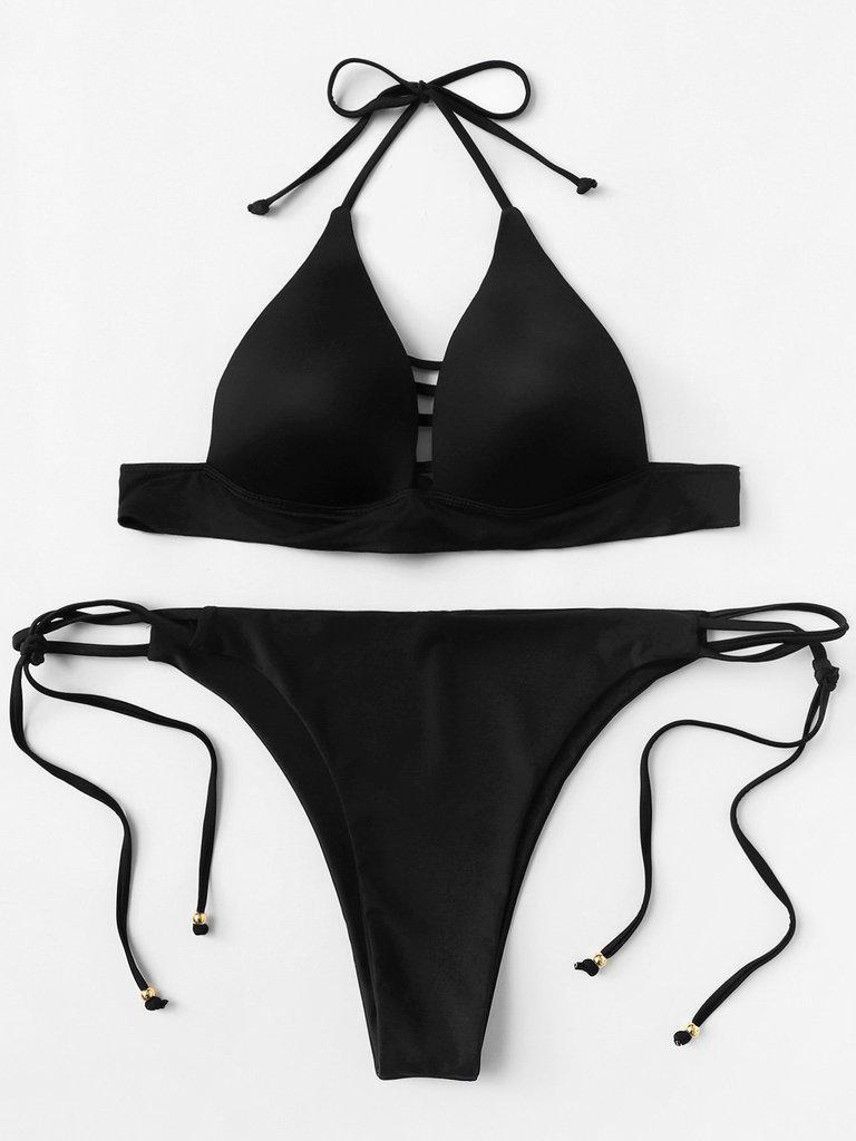 Self Tie Halterneck Strappy Bikini Set-swimwear-Des Mess