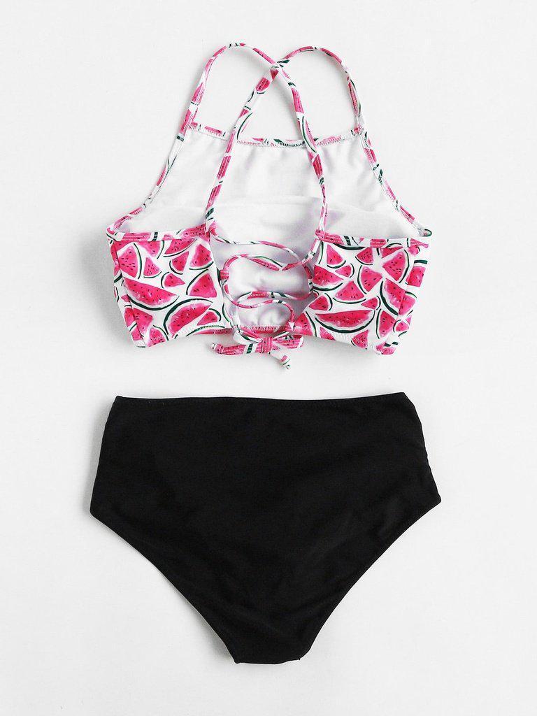 Watermelon Print Ruched Bikini Set-swimwear-Des Mess