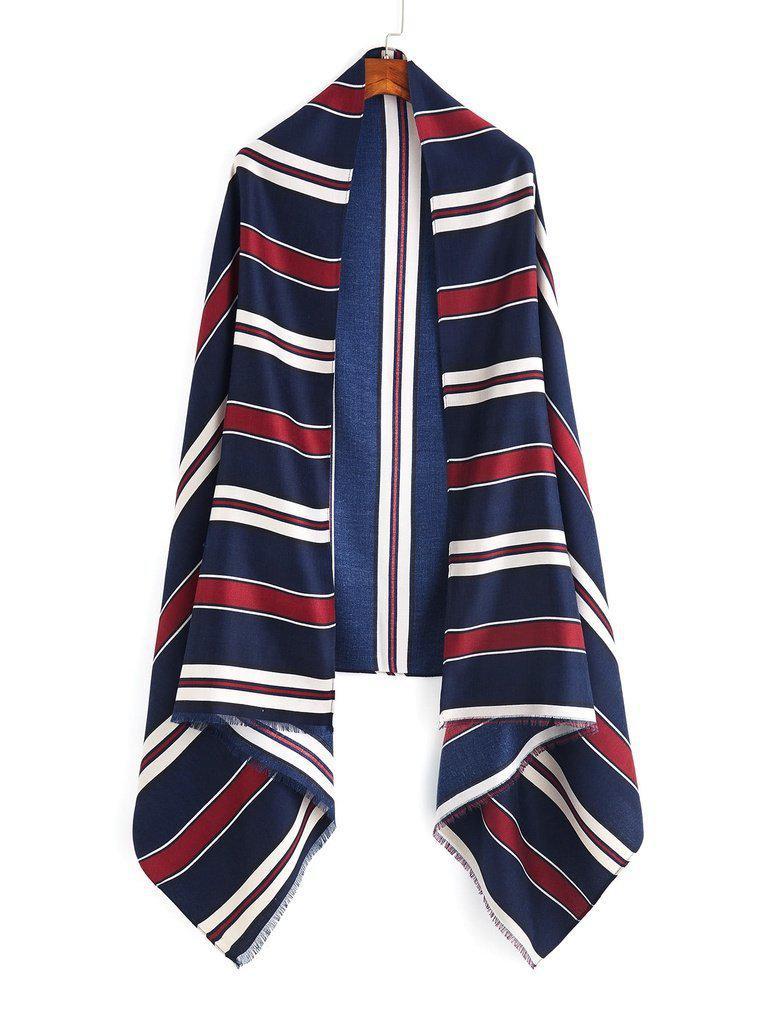 Frayed Trim Striped Scarf-accessories-Des Mess
