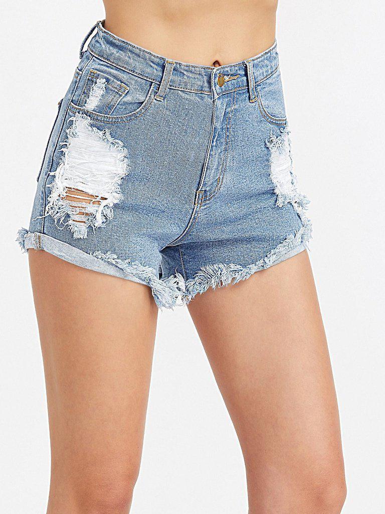 Frayed Hem Ripped Denim Shorts-bottom-Des Mess