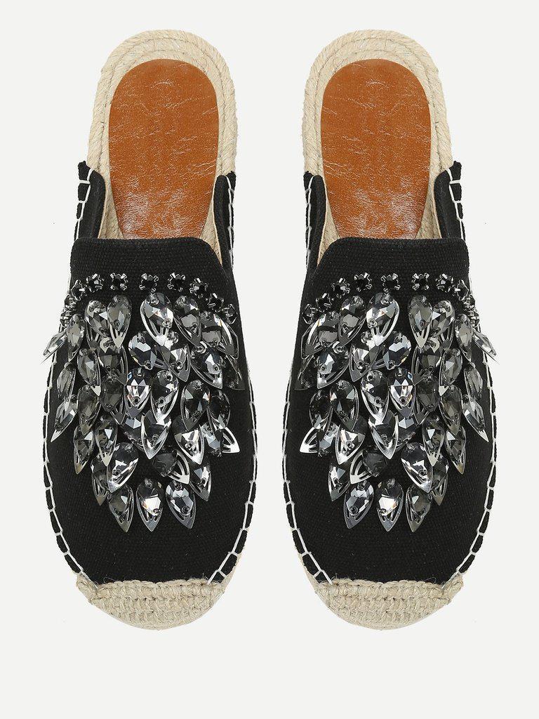 Rhinestone Decorated Cap Toe Flats-shoes-Des Mess