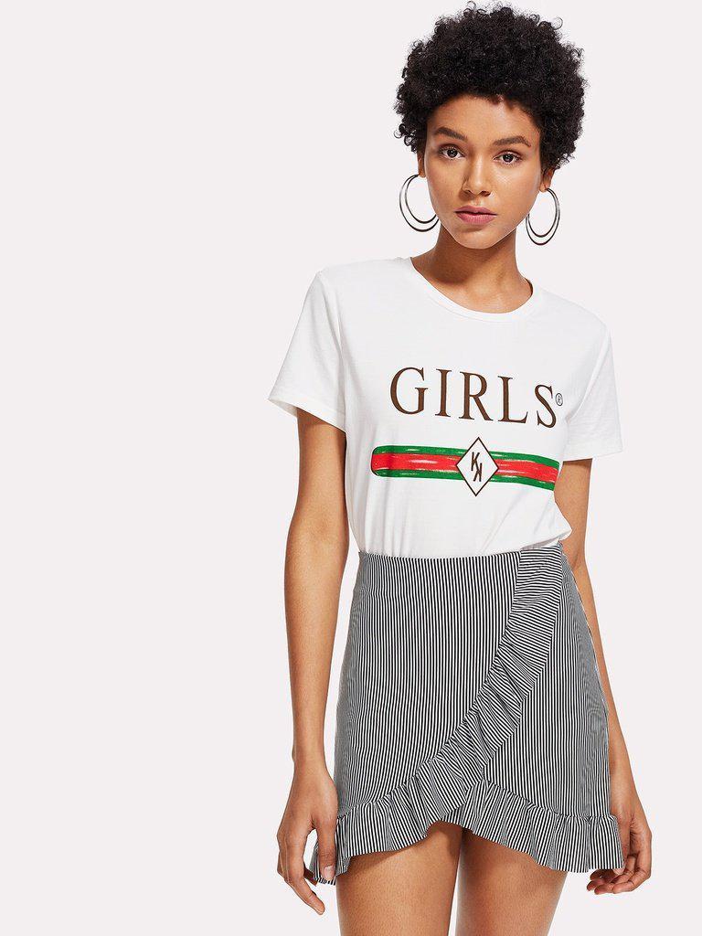 Striped Ruffle Hem Overlap Skirt-bottom-Des Mess