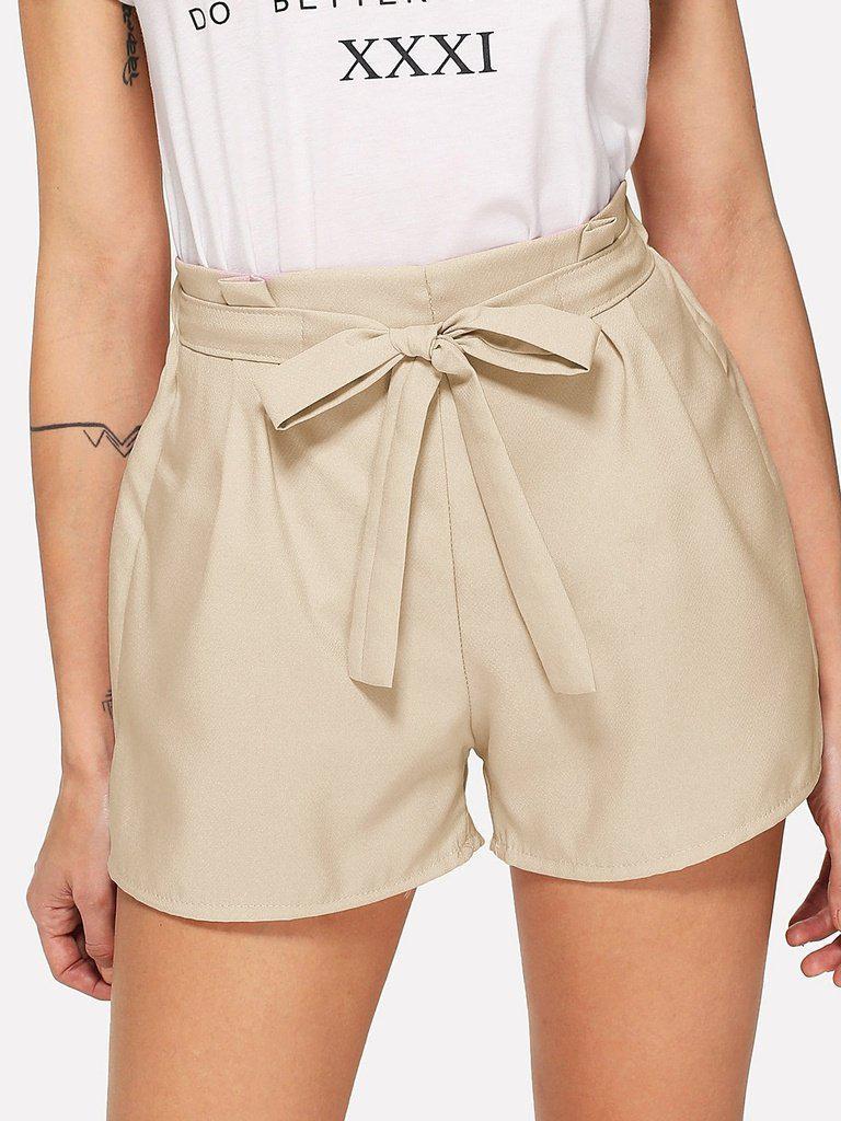 Self Tie Waist Solid Shorts-bottom-Des Mess