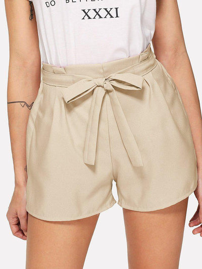 Self Tie Waist Solid Shorts-bottom-Des Mess